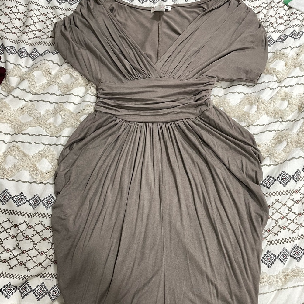 Ruched Taupe Dress